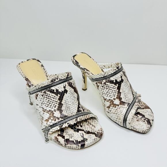 Burberry Slide Sandals 39 US 9 Ivory Brown Python Embossed Zip High Heel NWOB - Picture 7 of 15
